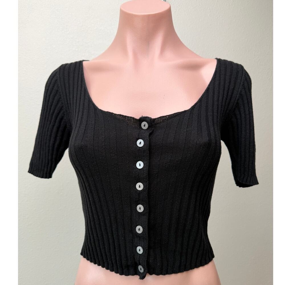 Free People Little Cutie Black Ribbed Cardigan US S